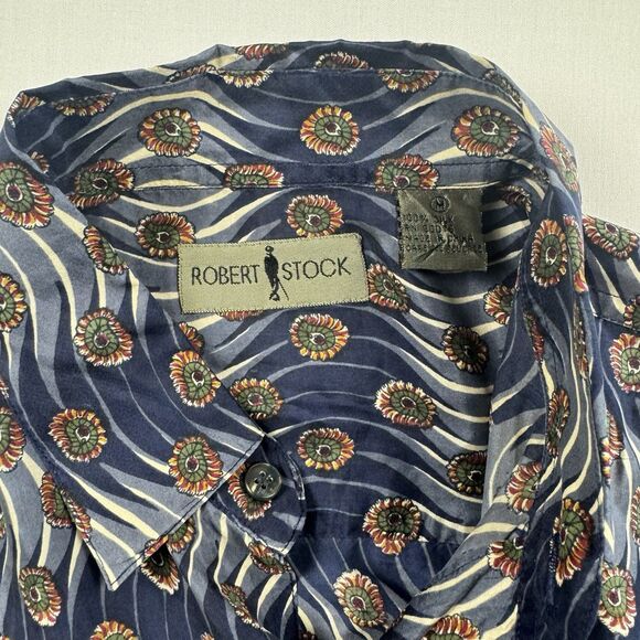 Vintage Robert Stock 100% Silk Floral Pattern Button Down Shirt Mens M - Picture 4 of 8